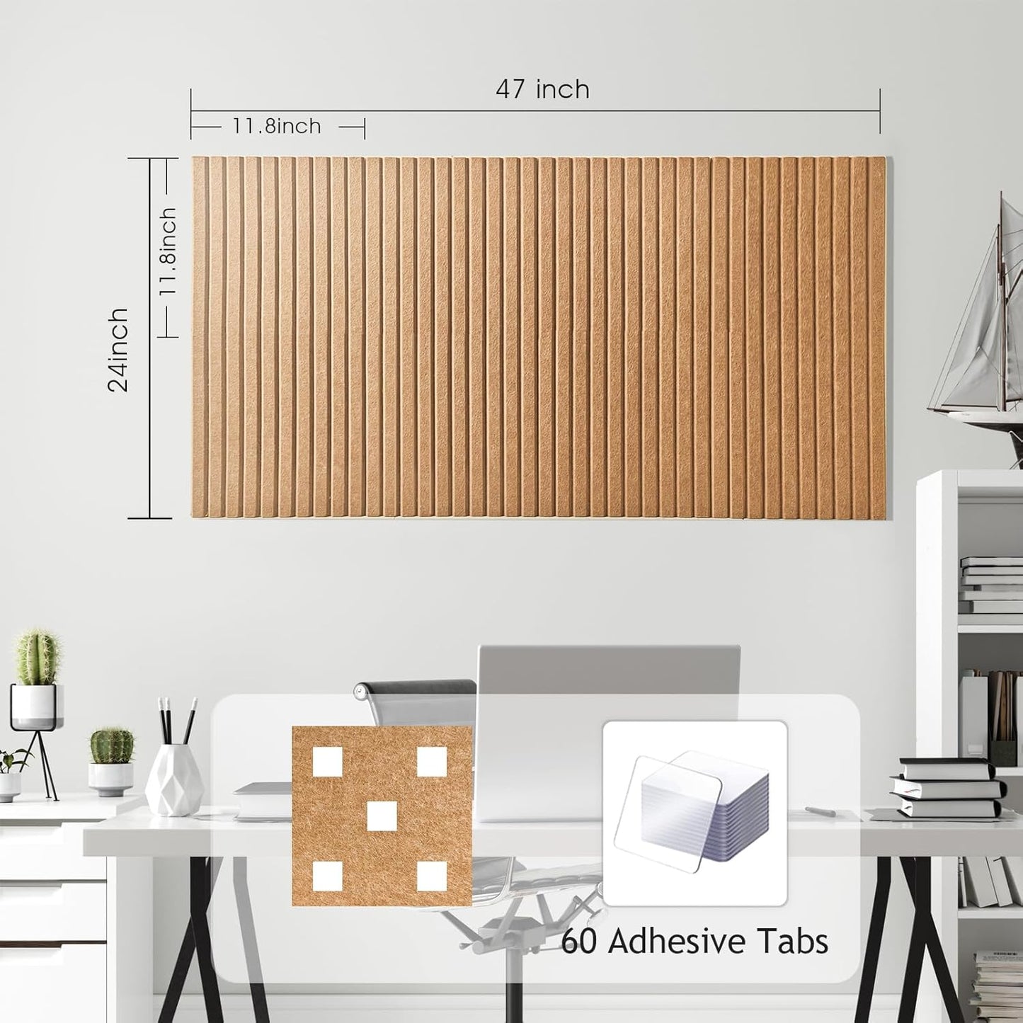 Large Cork Board for Office, 8 Pack Felt Wall Tiles with Slat Wall Paneling and Safe Removable Adhesive Tabs, Felt Bulletin Board Pin Board Cork Boards for Walls (Deep Camel)