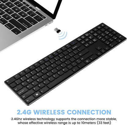 K01R Wireless Keyboard, 2.4G Slim and Compact Wireless Keyboard with Numeric Keypad, Long Battery Life, Lag-Free for PC Laptop Computer Windows, Black