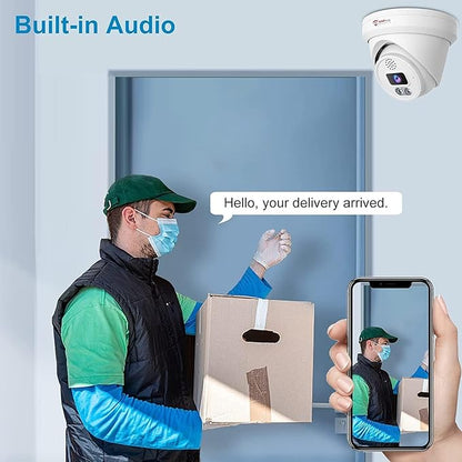 Anpviz 4K IP PoE Camera, PoE Turret Security Camera Outdoor with Built-in Mic & Speaker, Human Vehicle Detection, 100FT Smart Color Night Vision, 8MP(3840x2160), Up to 256GB SD Card, NDAA Compliant