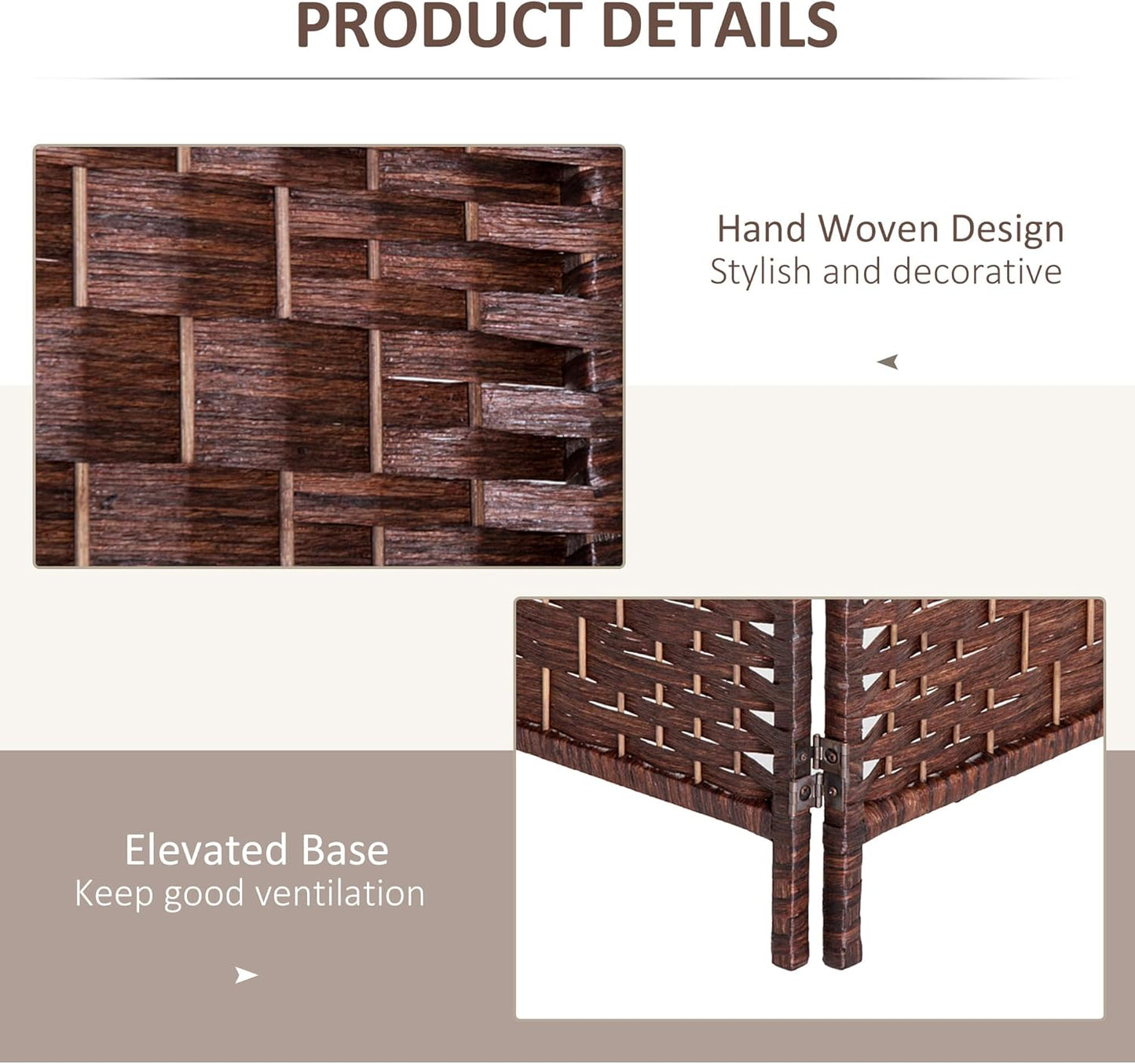 HOMCOM Room Divider 4 Panels Folding Privacy Screen 6FT Tall Portable Wicker Weave Partition Wall Divider for Bedroom Home Office, Brown