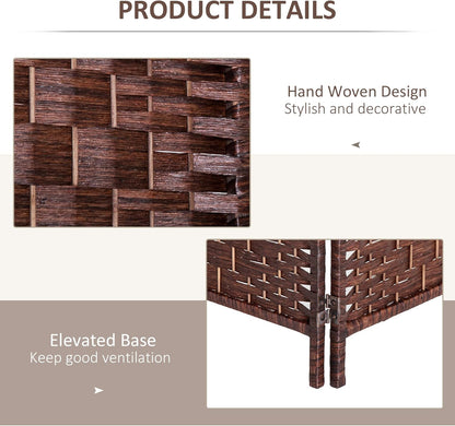 HOMCOM Room Divider 4 Panels Folding Privacy Screen 6FT Tall Portable Wicker Weave Partition Wall Divider for Bedroom Home Office, Brown