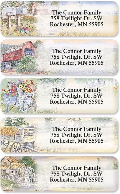 Colorful Images American Countryside Rolled Personalized Return Address Mailing Labels with Dispenser, Customize with Name & Shipping Address, 250 ¾” x 2½” Self Adhesive, Easy Peel Label Roll