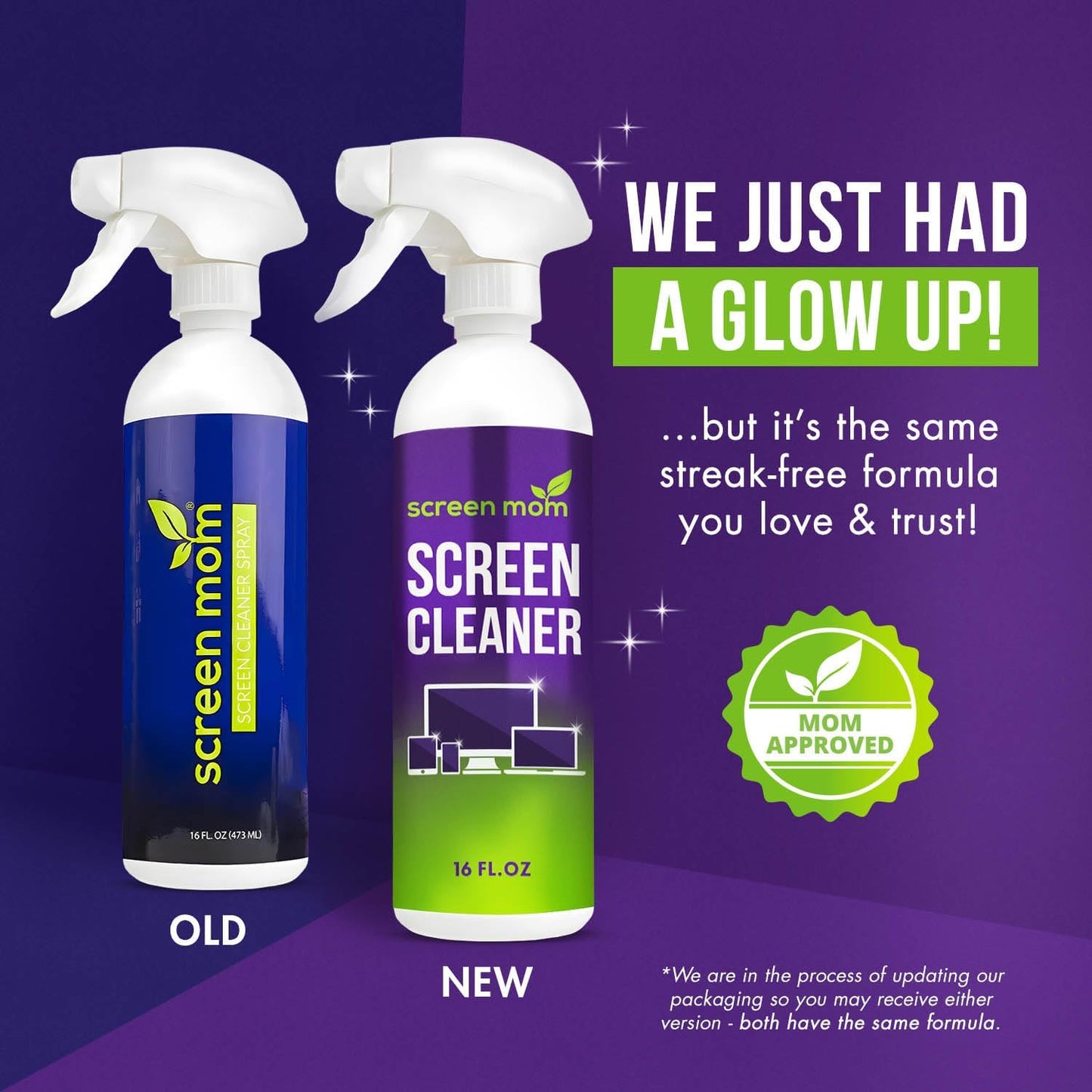 Screen Mom Screen Cleaner Spray and Microfiber Cloth 2-Pack (2x16oz) Screen Cleaner Spray and Wipe for TV, Computer, Phone, iPad, Car Screen Cleaning Kit Electronic Cleaner Spray