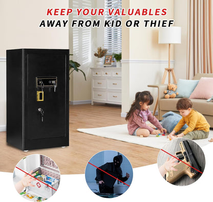 MLJ Large Security Safe - 8.1 Cu. Ft. Waterproof & Fireproof Home Safe with 2 Removable Shelves and Inner Cabinets for Storing Money, Medicines, Jewellery and Other Valuables (Fingerprint Lock)