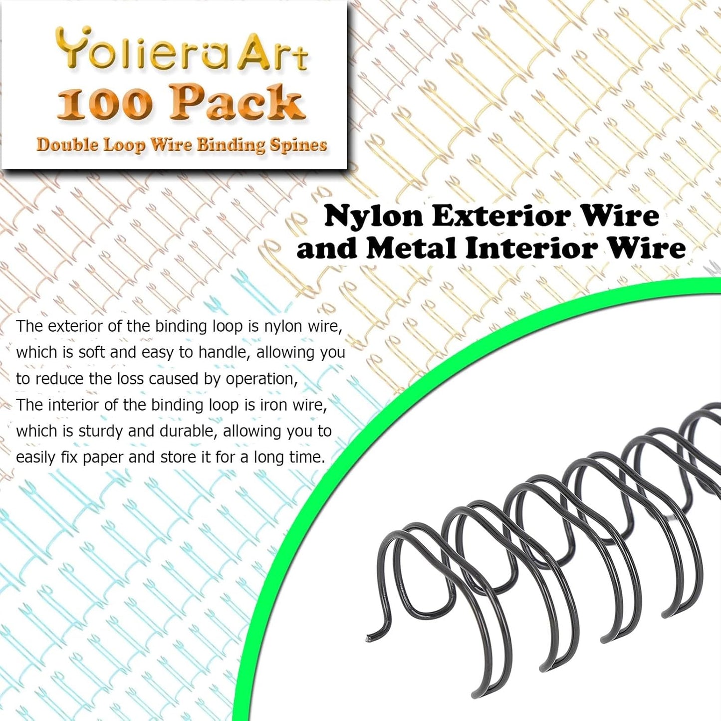 100 Pack Double Loop Wire Binding Spines, YolieraArt 1/4 Inch Spiral Binding Coils for Letter Size,Metal Bindings for Notebook Binder Machine (20 Sheet Capacity, 100P, 3:1 Pitch Twin Combs, Black)