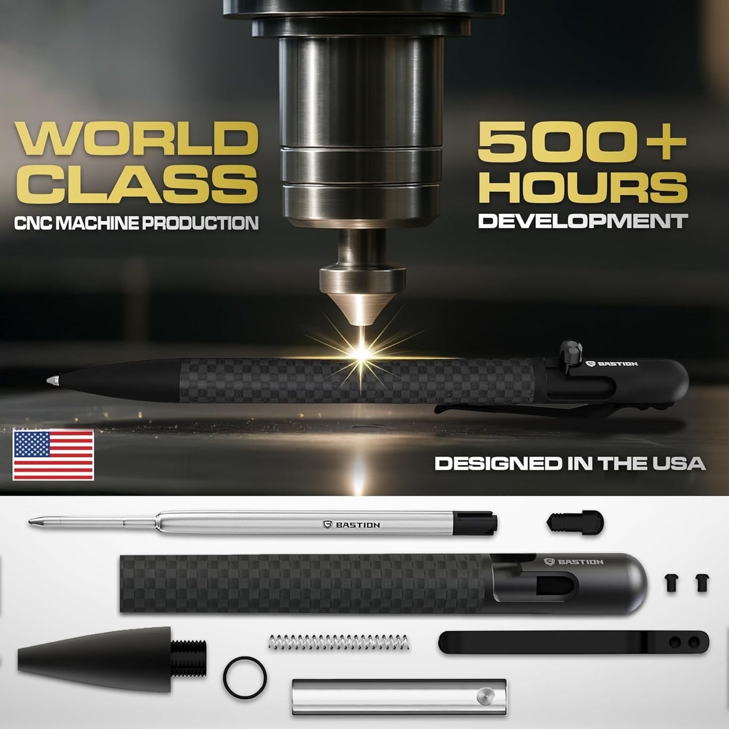 BASTION® Luxury Slim Bolt Action Pen, Lightweight Aluminum EDC Pen with Fine Tip, Professional Ballpoint Pen for School and Work - Purple