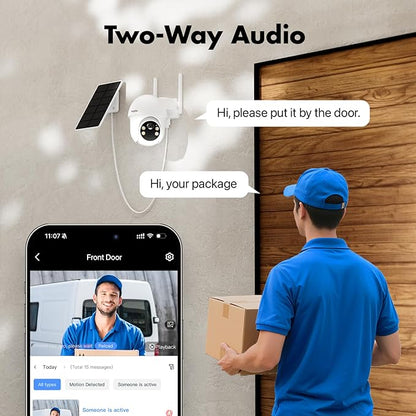 Solar Security Cameras Wireless Outdoor 4-Cam Kit 2K/3MP Cameras for Home Security with 64GB SD Card 360° Auto Tracking Color Night Vision Cam-to-Cam Sync 2.4/5Ghz WiFi No Subscription Siren Alarm