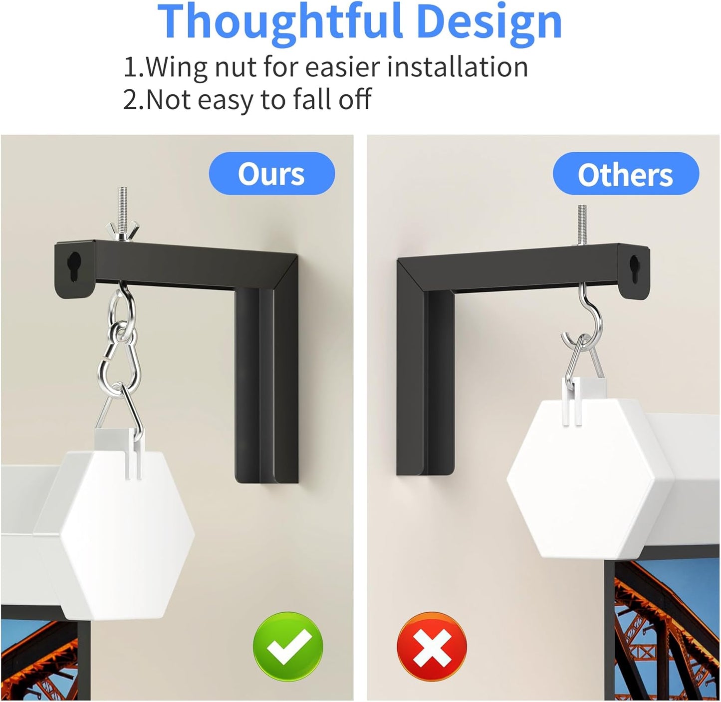 Universal Projector Screen Wall Mount L-Brackets Hanging Ceiling Mount, 6 inch Adjustable Extension with Hook for Home Projector and Movie Screens, Hold up to 66 lbs, Black PRL003B