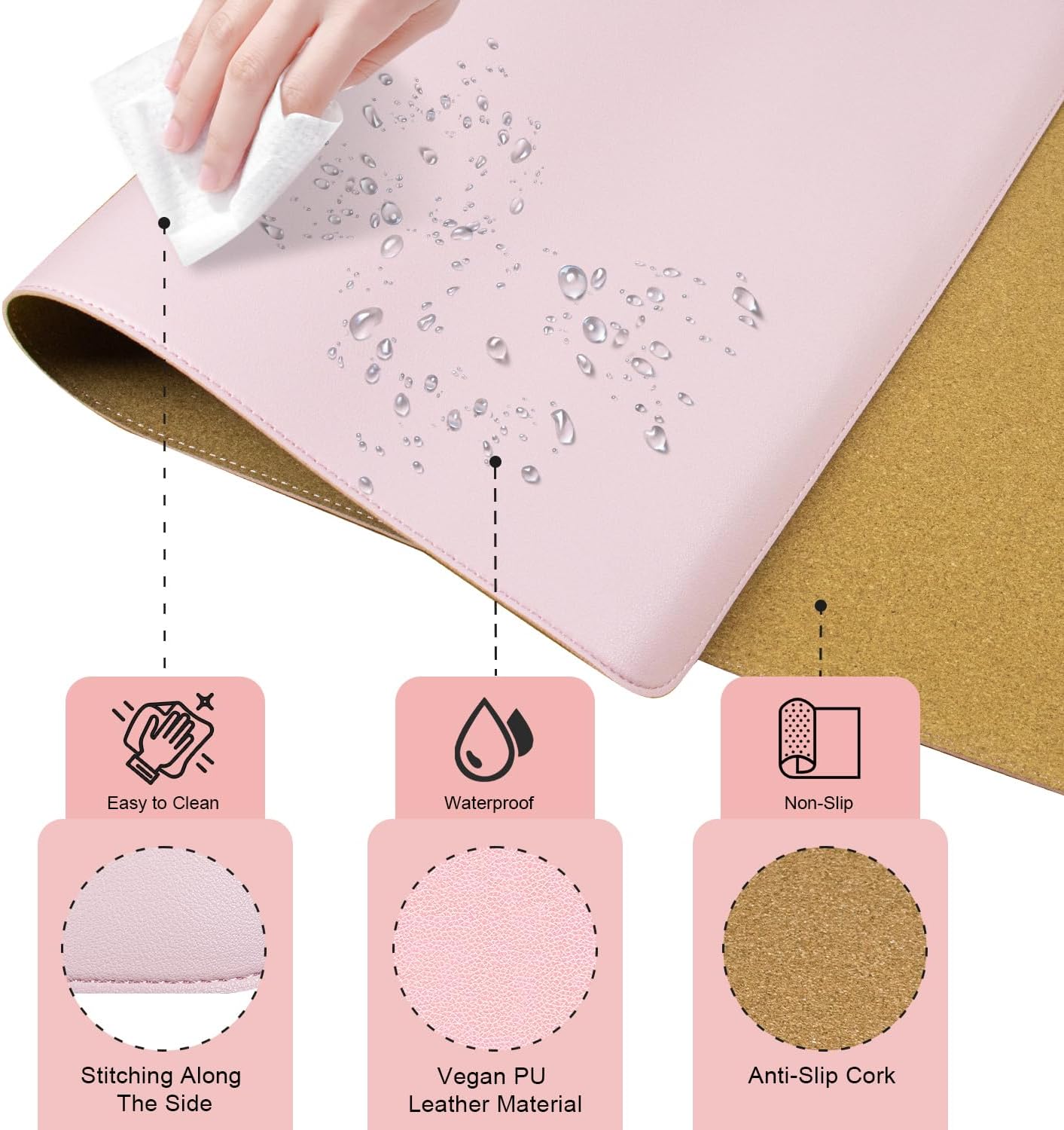 Large Desk Pad, 47.2'' x 23.6'', Office Desk Mat, Computer Mat for Desk, Leather Desk Pad Protector, Sewing Desk Blotter, Desktop Writing Pad for Office/Home/Decor Pink