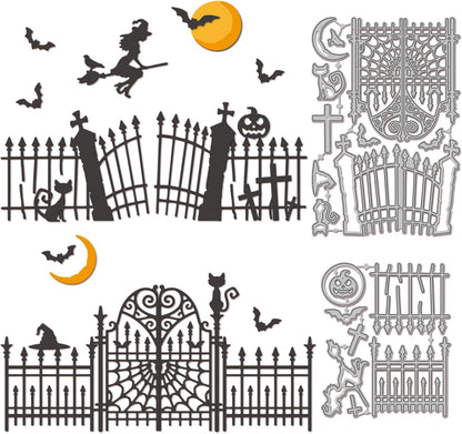 GLOBLELAND Halloween Gate Cutting Dies for Card Making Witch and Cat Cut Die for DIY Scrapbooking Journal Embossing Paper Craft Decor