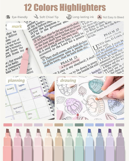 Four Candies 39 PCS Cute School Supplies with Pen Case for Girls - 5 Black Ink Gel Pens, 12 Pastel Highlighters, 6 Aesthetic Mechanical Pencils Set for Stationary College Essentials (Cream)