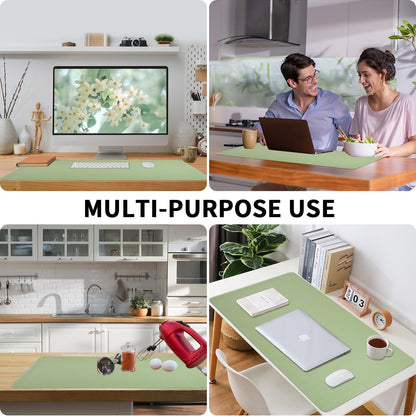 Light Green Desk Mat with Stitched Edges, Large Mouse Pad, Non-Slip Desk Protector Mat, Leather Desk Blotter, Waterproof Desk Pad for Office Home Decor(31.5×15.7 Inches)