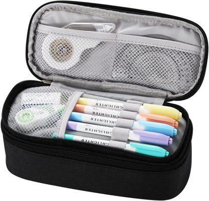 Dugio Large Pencil Case for Boys Teens Kids Pencil Bag with Zipper Pencil Pouch Aesthetic Pencil Pen Case Organizer for School Black