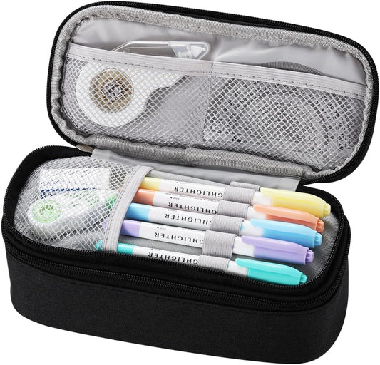 Dugio Large Pencil Case for Boys Teens Kids Pencil Bag with Zipper Pencil Pouch Aesthetic Pencil Pen Case Organizer for School Black