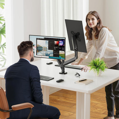 Simple Trending Dual Monitor Stand, Full Adjustable Monitor Mount, Gas Spring Monitors Arm for 13-32 inch Computer, VESA Mount with C-clamp & Grommet Mounting Holds Max 20 lbs Each, Freelift Black