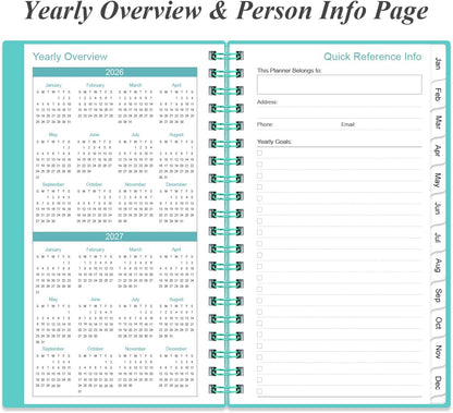 2026 Pocket Planner/Calendar - 2026 Planner from January 2026 - December 2026, Planner 2026 with 12 Tabs, Twin-Wire Binding, Inner Pocket, 3.75" x 6.75, Teal