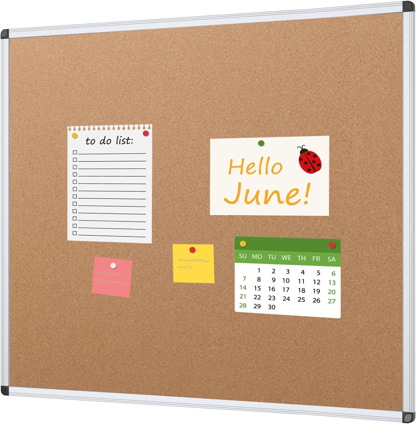 VIZ-PRO Cork Bulletin Board, 48 X 48 Inches, Wall-Mounted Corkboard with Silver Aluminium Frame for School, Office, and Home 4' X 4'