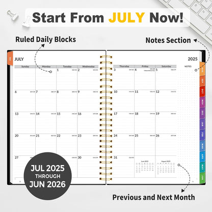 SUNEE 2025-2026 Appointment Book, Quarter-Hourly, Weekly & Monthly - from July 2025 to June 2026, 6.4"x8.3" Academic Planner, Flexible Cover, Note Pages, Bookmark, Spiral Binding, Black