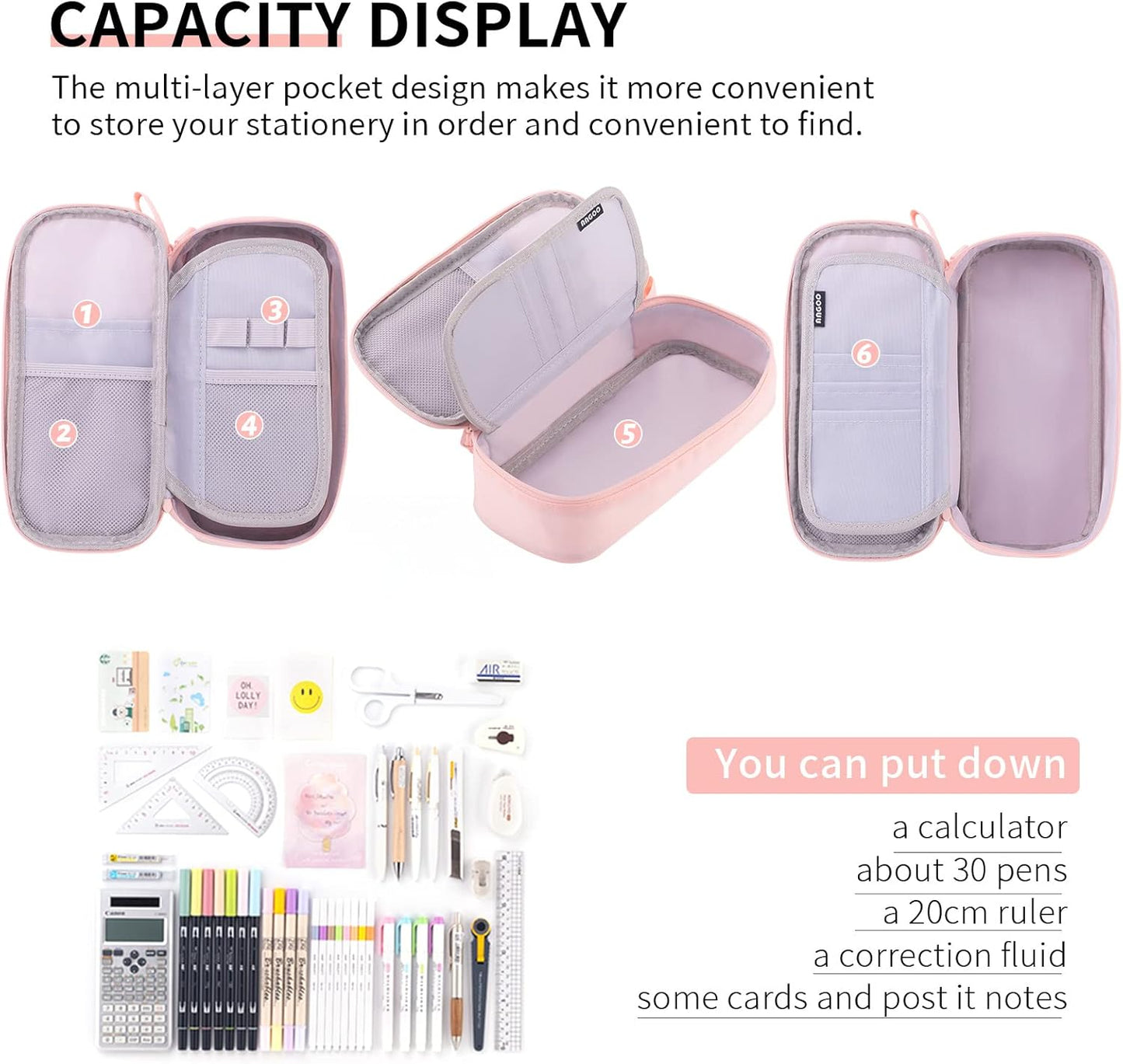 CICIMELON Durable Pencil Case Big Storage Pen Pouch Bag for School Supplies Office College Teen Girls Adults, Pink