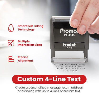 Promot Self Inking Custom Stamp - Up to 4 Lines of Personalized Text, Customized Address Stamp with Easy to Change Ink Cartridge (Extra Large)
