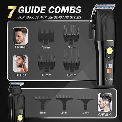 Ufree Hair Clippers for Men Professional, Cordless Barber Clippers and Trimmers Set, Hair Cutting Kit with Storage Stand, Electric Shaver, Gifts for Men