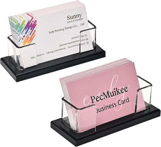 PecMuikee Business Card Holder for Desk，Acrylic Business Card Display Stand,Multiple Business Card Holders for Office, Exhibition, Home, Restaurant 1Slot 2 Pcs