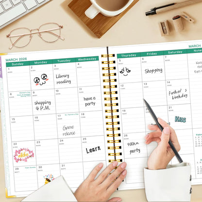 GuassLee Planner 2026 Daily Weekly and Monthly - Large A4 Planner from January 2026-December 2026, 8.8"x11.4" Aesthetic Teacher Student Agenda Book with Back Pocket, Stickers, Coated Tabs, A4 Size