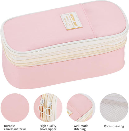 Dugio Big Pencil Case for Girls Organizer Pencil Bag with Zipper Pencil Pouch for School Teens Kids Aesthetic Large Pencil Pouch Pink