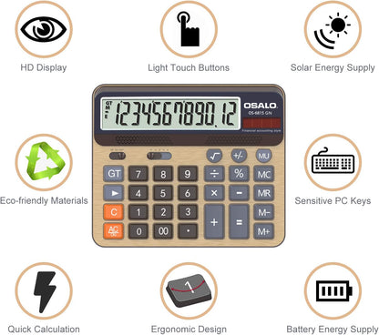 Desktop Calculator Extra Large 5-Inch LCD Display 12-Digit Big Number Accounting Calculator with Giant Response Button, Battery & Solar Powered, Perfect for Office Business Home Daily Use(6815GN-2pcs)