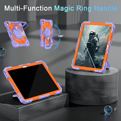 Case for iPad (A16) 11th/10th Generation 2025/2022,10th Gen iPad Case with Screen Protector 360° Rotating Stand,Heavy Duty Shockproof Cover for i Pad 11.0/10.9,Purple Orange
