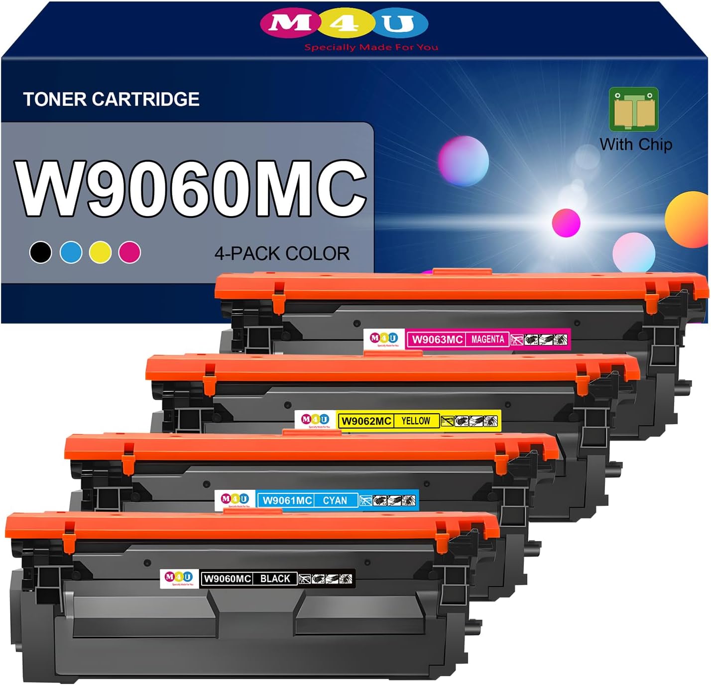 W9060MC W9061MC W9062MC W9063MC Remanufactured Toner Cartridges Compatible for W9060, Works for Color Managed E55040 E55040DW E57540 E57540dn E57540C Printer(4 Pack, Black Cyan Yellow Magenta)