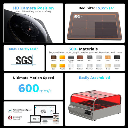 Creality Laser Engraver Faclon2 Pro S 22W Desktop Diode Laser Cutter and Engraver Machine with Enclosure,Smart Camera,Air Assist, Auto Focus Engraving Machine