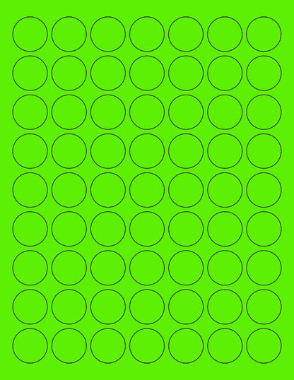 NextDayLabels - 8-1/2 x 11 Neon Color High Light Fluorescent Labels for Laser & Inkjet Printer (Green Fluorescent, 1" Round - 63 per Page - 6300 Labels)