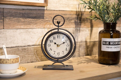 Small Vintage Metal Desk Clock, Decorative Table Clock for Living Room, Silent Mantel Clocks Farmhouse Shelf Decor Battery Operated, 9.5" Black