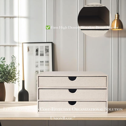 UnionBasic Document Organizer, 3-Drawer File Cabinet Document Storage Box, Office Desktop Filing Organizer, Beige