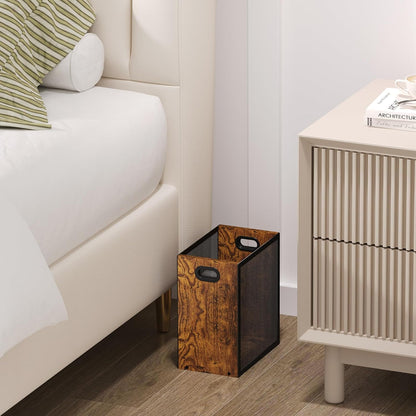 Small Trash Can, Retro Garbage Can With Handle, Iron and Wood Combination Office Trash Can, Industrial Style Design Wastebasket Bin for Bathroom, Laundry Room, Kitchen, Office, Dorm(2.2 Gallon)