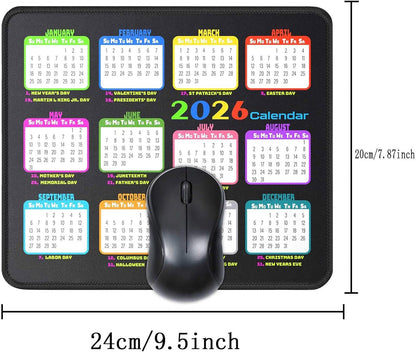 Calendar Mouse Pad 9.5 X 7.8 in, Mouse Pads with Stitched Edges and Non-Slip Rubber Base, Home Office Desk Decor Accessories for Computer Laptop Work Gaming (White 2026 with Holidays)