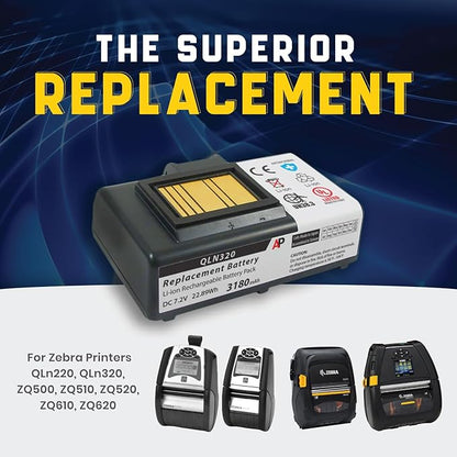 Artisan Power Replacement Battery for Zebra Printer Models QLn320 QLn220 (HC), ZQ500, ZQ510, ZQ520, ZQ610, and ZQ620 Mobile Printers - Rechargeable Lithium Ion Battery 3180 mAh for Max Life