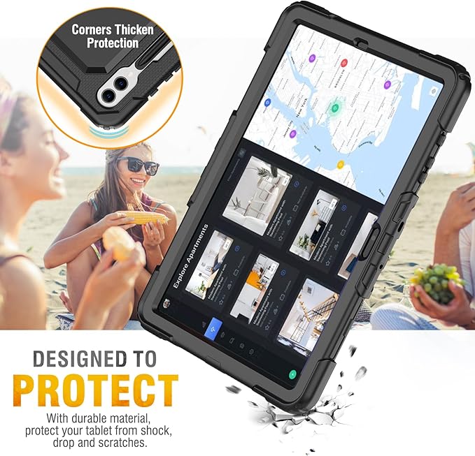 HXCASEAC Case for Samsung Galaxy Tab A7 Lite, Protective with Screen Protector/Hand Strap/Pen Holder, Sturdy A7 Lite Tablet Case, SM-T220 SM-T225 SM-T227, Black