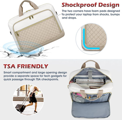 NEWHEY Laptop Bag 17.3 Inch Laptop Briefcase for Women Men Waterproof Shoulder Messenger Bag Large Computer Bag for Business Office Work College, Khaki&Beige