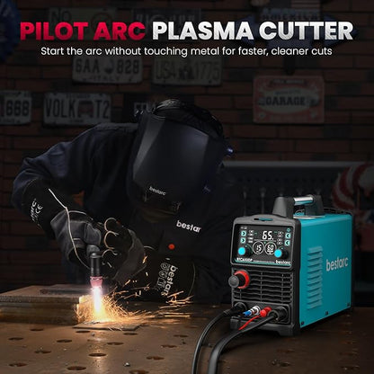 bestarc Plasma Cutter, [Pilot Arc] [Large LED Display] [Air Sensor] 65A bestarc Plasma Cutter Machine 110/220V Dual Voltage, 5/8 Inch Clean Cut 1 Inch Max Cut, Post Flow 2T/4T for Beginners DIY