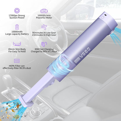 VSGO Cordless Car Vacuum, Compressed Electric Air Duster 17000Pa Suction, 5-in-1 Portable Mini Small Handheld Vacuum, UP to 90 Mins Runtime for Car, Desk, Computer, Keyboard, Home Cleaning (Purple)