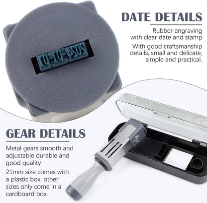 Portable Number & Time Stamp - Small Round Plastic Handheld Business Date & Year/Month/Day Stamp - 21MM
