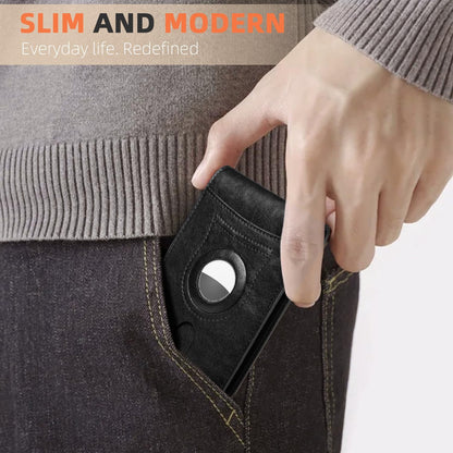 RUNBOX AirTag-Wallet-Mens-Slim-RFID Blocking Wallets Leather with Bill Compartment Air Tag Bifold Card Holder Wallet Gifts for Men Dad