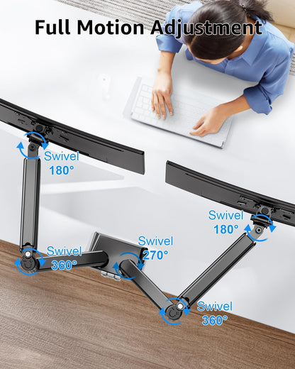 Dual Monitor Stand fits up to 32 inch, 4.4-22 lbs Computer Screens, Dual Monitor Desk Mount Height Adjustable, Monitor Arms for 2 Monitors, Home Office VESA Mounts with Gas Spring, Freelift Black
