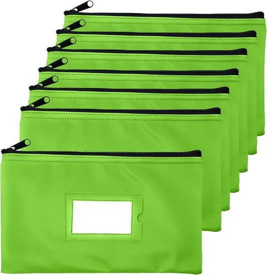 Money Bank Deposit Bag with Zipper | 11x6 inch | Light Green | Durable Leatherette Money Cash Coin Check Wallet Pouch for Men & Women with Framed ID Window and Blank Card | by GIDABRAND (7)
