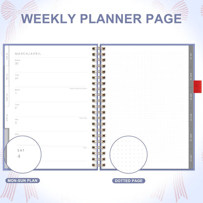 And Per Se 2026 Planner with Pattern, A4 Size-Daily, Weekly & 18-Monthly Leather Hardcover Planner, Daily Schedule, Monthly Tabs, 100 GSM Thick Paper(Bowknot Pattern)