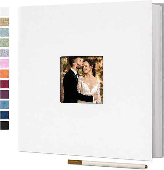 Vienrose Large Photo Album Self Adhesive for 4x6 8x10 10x12 Pictures Linen Scrapbook Album DIY 60 Blank Pages with A Metallic Pen