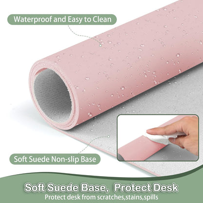 Boutilon Leather Desk Pad Protector,Non-Slip Mouse Pad,Laptop Desk Pad,Office Mouse Mat,Waterproof Leather Desk Blotter,Desk Writing Pad for Office and Home (S-Light Pink,24"x 14")