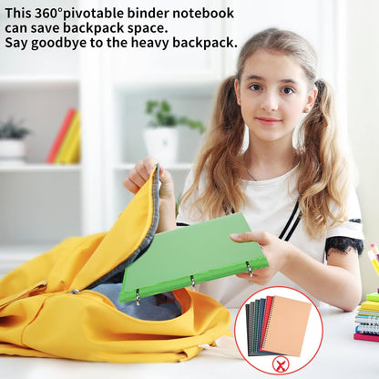 Pivotable Refillable Notebook, 1 Inch 3 Ring Notebook Binder, 100 College Ruled Paper, 5 Subject Notebook with Dividers and Folder Pockets, Tabs- Blue